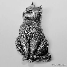 Sitting Cat Pewter Brooch Pin - British Artisan Signed - Kitten Cat Gift Present picture
