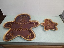 Vintage HULL POTTERY Brown Drip Gingerbread Man Pieces (2) Large and Small picture