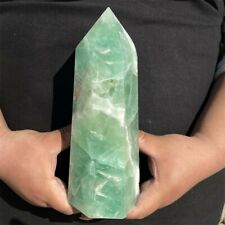 1970g Natural Beautiful Color Fluorite Crystal Obelisk Quartz Healing Wand Point picture