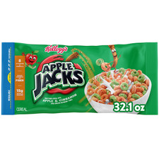 Kellogg's Apple Jacks Breakfast Cereal, Good Source of Fiber Bag, 32.1 oz picture