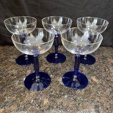1934 Tiffin Champagne Glass Royal Cobalt Blue Stem 15079  Set of 4 Beautiful picture