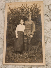 WW1 Real Photo Postcard Portrait Soldier in Uniform Boots Wife Unused 3.5 x 5.5 picture