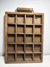 Vintage Rustic Wood Thimble Miniature Curio Display Shelf 20 Compartments Handle picture
