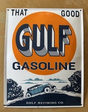 THAT GOOD GULF GASOLINE Porcelain Gas Station Domed Sign 13