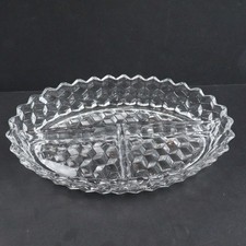 VTG Fostoria American Clear Glass Divided 3 Part Relish Dish Tray Cubism picture