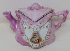 C. 1902 Antique King Edward VII Teapot Pink Luster Commemorative Coronation picture