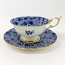 Coalport England Hong Kong Blue Chintz Teacup & Saucer Gold Gilt Trim picture