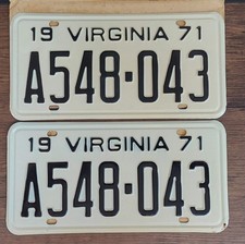 1971 Virginia License Plate Tag Pair  #A548-043  **Edge Rust, Unused** picture