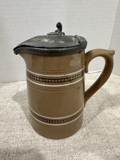 Antique Dudson Hanley Mosaic Banded Creamer/Syrup Pitcher W/pewter Lid Pristine picture