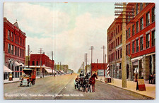 Postcard c1915 Superior Wis. Street Two Barber Pole Bicycle Car Horse Buggy A67 picture