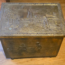 Vintage Embossed Coal Metal Lidded Rectangle Storage Box Windmill Landscape picture