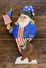 Vintage Patriotic Santa Wood Cutout 15” Americana Folk Art Civil War Style 1992 picture