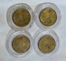LOT 4 Vintage Gold Plated Collectors Coin Guardian Angel Double Sided Good Luck picture
