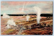 c1910 Yellowstone Montana Postcard Norris Geyser Basin Black Growler Foreground picture