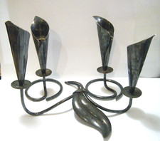3 pc Vintage MCM Hans Jensen Denmark Silverplate Calla Lily Candleholders picture