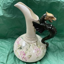 Antique Floral And Vine Porcelain Dragon Handle Ewer Pitcher Vase 8” Unbranded picture