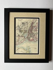 1908 Map of NEW YORK CITY fm Johnstons World Atlas, Framed/Dbl Mat SEE DESCRIP picture
