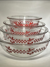 Pyrex Red Cherries Cherry Gingham Checkered  Glass Mixing Bowls 322,323,325 ,326 picture