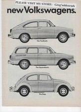 Original 1966 Volkswagen Beetle, Fastback, and Squareback two page print ad picture