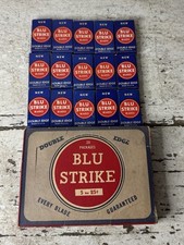 1940s Vintage Blu Strike Razor Blades Store Display Box With 15 Packs NOS Blue picture