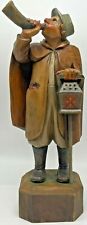 Vintage ANRI Town Crier Watchman Wood Carved Figure Lantern Horn Shepherd picture