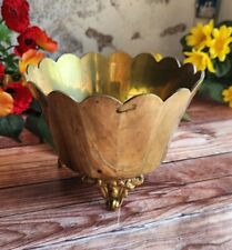 Beautiful Vintage Art Deco Ornate Footed Brass Oval Small Bowl picture