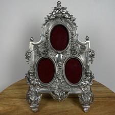 RARE Vintage Elias Fine Pewter 925 Silver Cherub Triple Oval Picture Frame #1790 picture