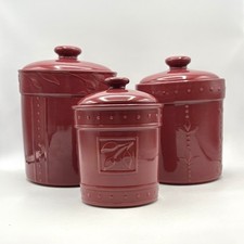 Signature Sorrento Burgundy Ceramic Air Tight Canister Set  3 Pcs. Rubber Seals picture