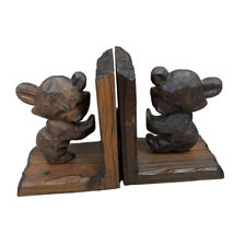 2 Vintage Ainu Carved Wood Bear Bookends Folk Art Japan S. Takahashi Sculpture picture