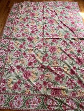 Vintage April Cornell Pink Floral Butterfly Green Tablecloth Cotton 58” X 82” picture