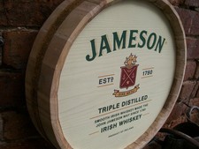JAMESON IRISH WHISKEY ADVERTISING WOODEN BARREL TOP WALL HANGING PUB BAR DISPLAY picture