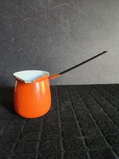 Retro Orange Enamel Turkish Coffee Cezve Pot Long Handle Milk Warmer picture