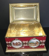 Vintage Klann Quality Metal Biscuit Tin Hinged Lid Brass Trim Western Germany picture