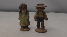 Pair of Cast Iron Amish Children Ornaments Antique Vintage Desk Displays picture