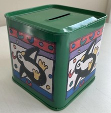 Rare VTG 1980s Sarah Collins Penguin Tin Piggy Bank Coin Grumbridge Bedford picture