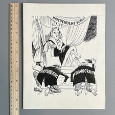 Vtg 1977 Original Ink Political Cartoon Art Independent Voters Signed Mortimer picture