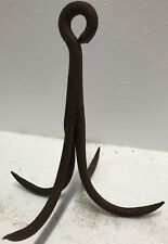 EARLY 19TH C. ANTIQUE CAST IRON 4 PRONG GAME HOOK - KITCHEN IRON picture