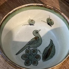 Ken Edwards EL PALOMAR Green BIRD Flowers Mexican Tonala Pottery 3 3/4”Bowl picture