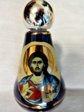 Vtg Greek Orthodox Ceramic Holy Water Vessel, Byzantine Jesus & Mary, 24k Gold picture