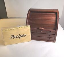 Vintage INTERPEUR Mini Roll Top Desk Wooden Recipe Box With Cards  picture