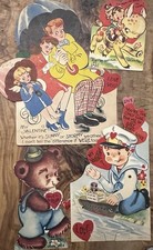 Lot of 4 Vintage Valentine's Day Cards Mechanical Die-Cut 1930s-1950s Ephemera picture