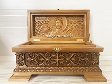 Orthodox Reliquary Box Wood Carved Ark Handcarved with Archangel Michael 12.6