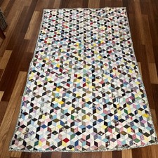 VTG Handmade Tumbling Blocks Quilt 55x81 Patchwork Quilted Cotton Reversible picture