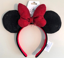 BNWT Disney Minnie Mouse Black Rhinestone Bling Black with Red Bow Ears Headband picture