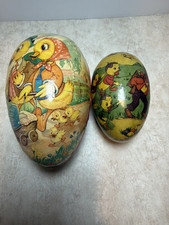 Paper Mache Easter Eggs Lot of 2 VTG West Germany & East Germany Litho Graphics picture