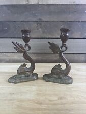 Vintage Pair Of Brass Coi Fish Candlestick Holders picture