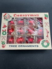 Vtg 12 Faceted Red Glass Christmas Ornaments Mid Century Geometric Box Germany picture