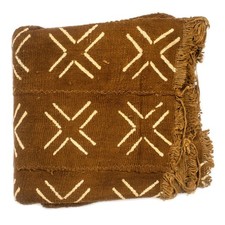 Caramel Brown Bogolan Mali Mud Cloth Cross Design African Cotton Handmade picture