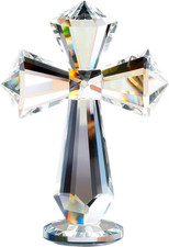 Hand-Carved Crystal Cross Standing – 6 Inch Clear K9 Glass Cross Figurine picture