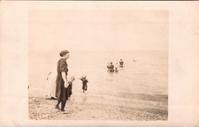 Postcard Real Photo RPPC Woman with Small Children in Lake Erie North East Pa picture